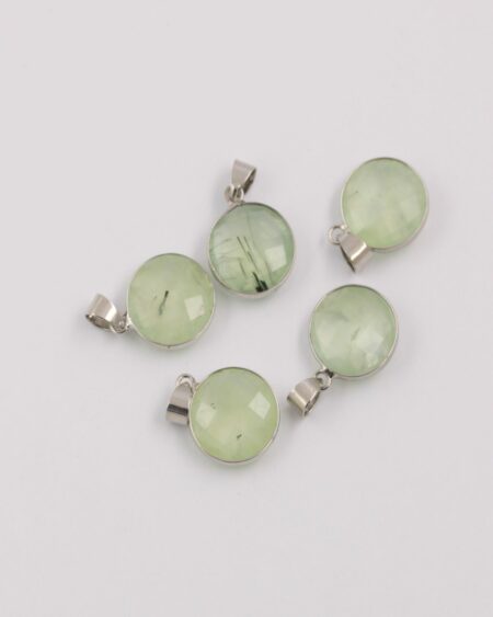 Prehnite round pendant silver