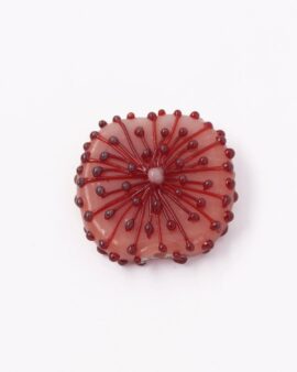 Handmade dandelion glass beads Red on pink