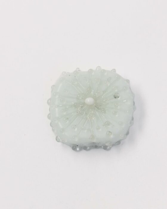 Handmade dandelion glass beads Clear on white
