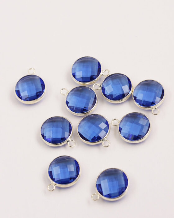 Round Glass Pendant Silver Casing 14mm Sapphire