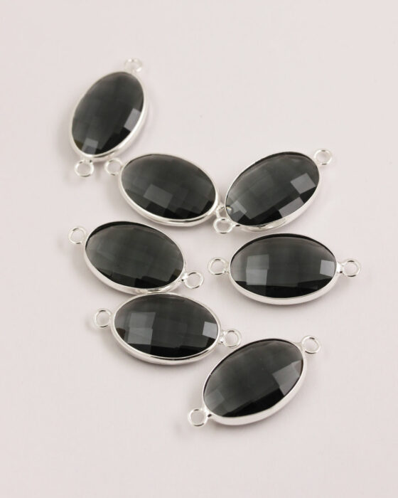 Oval Glass Link 2 rings 15x22mm Charcoal