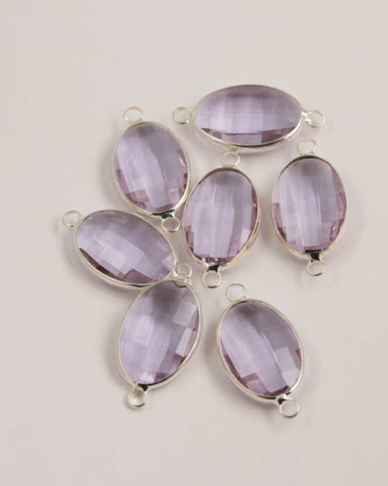 Oval Glass Link 2 rings 15x22mm Lavender