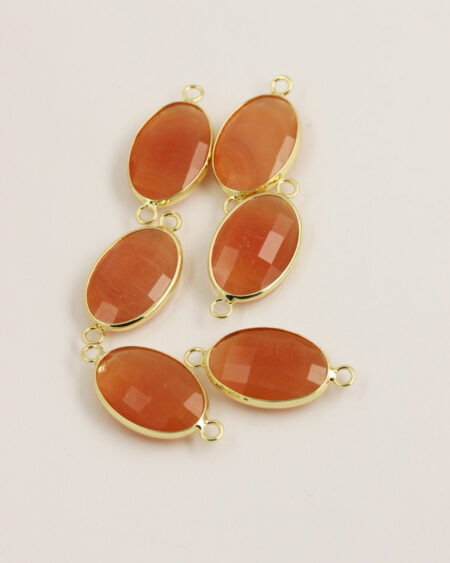 Oval Glass Link 2 rings Gold Casing 15x22mm Peach