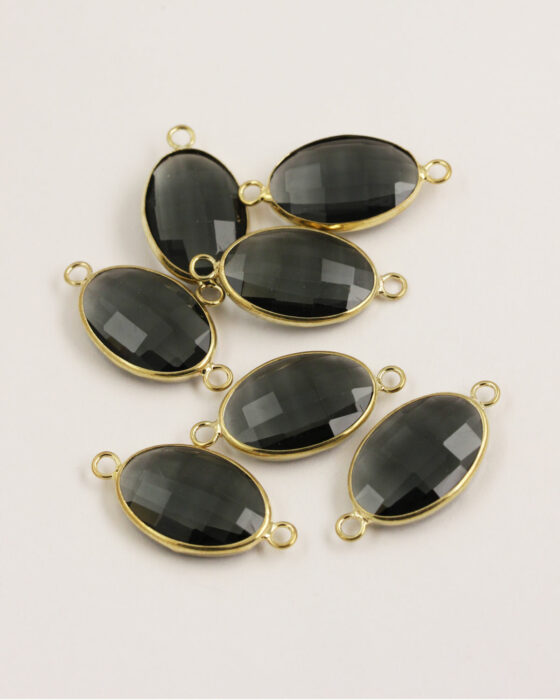 Oval Glass Link 2 rings Gold Casing 15x22mm Charcoal