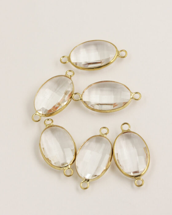 Oval Glass Link 2 rings Gold Casing 15x22mm Crystal
