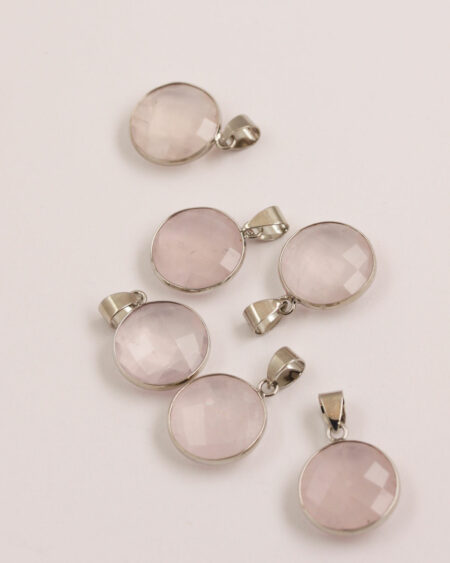 Rose quartz pendant 16mm silver casing