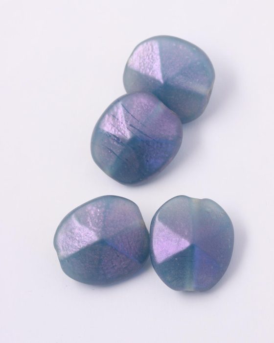 Handmade enamelled faceted hexagon glass bead Turquoise iridescent