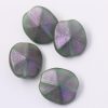 Handmade enamelled faceted hexagon glass bead Green iridescent