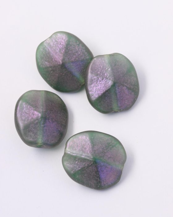 Handmade enamelled faceted hexagon glass bead Green iridescent