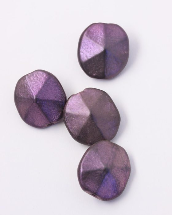 Handmade enamelled faceted hexagon glass bead Purple iridescent