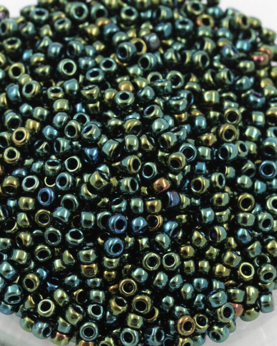 Toho Metallic seed beads size 8 Iris Green Brown