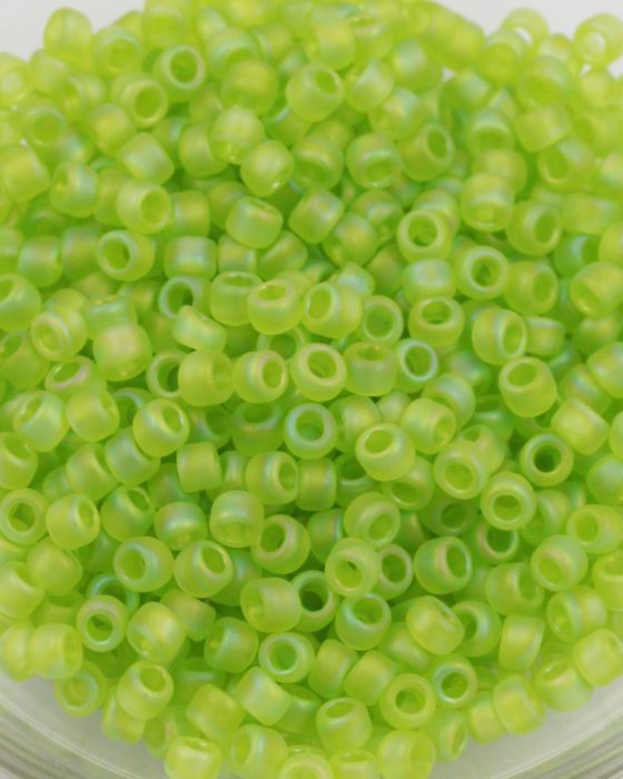 toho #8 seed beads transparent rainbow frosted lime green