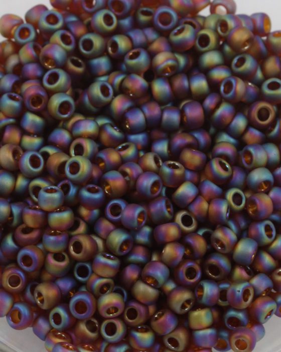toho #8 seed beads transparent rainbow frosted smoky topaz