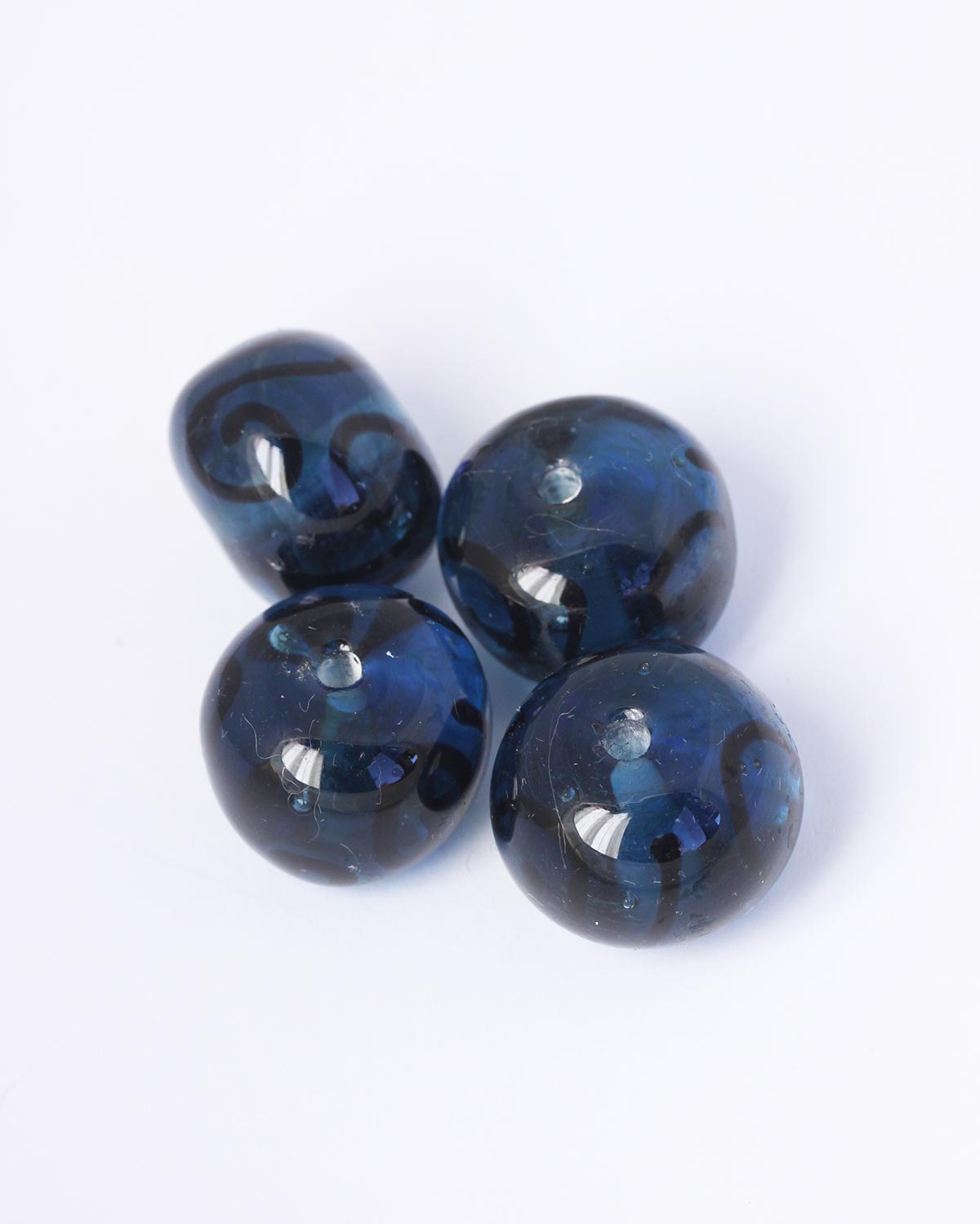 Handmade cushion shape glass beads 16x22mm Denim