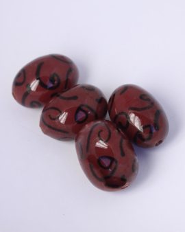 Handmade olive glass beads 16x30mm red