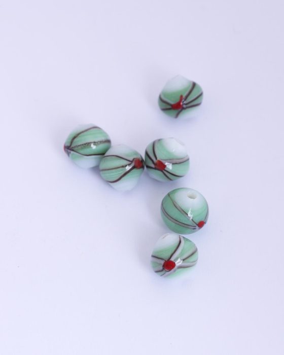 Handmade glass beads with trails 12x13mm Lime