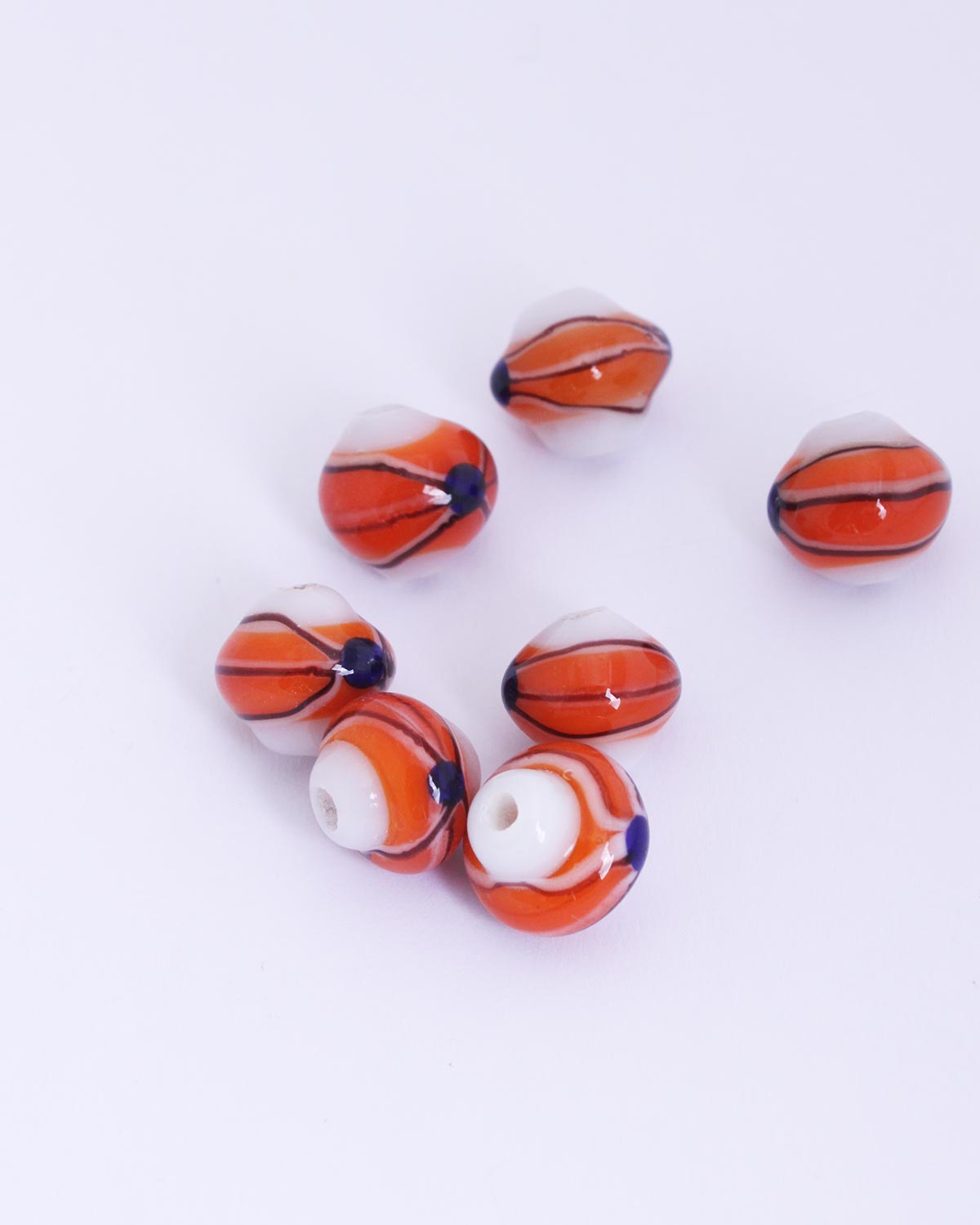 Handmade glass beads with trails 12x13mm Orange