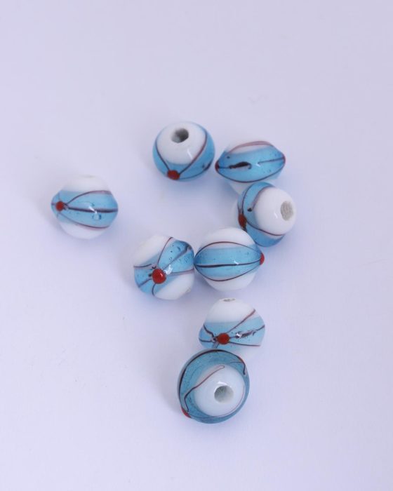 Handmade glass beads with trails 12x13mm Turquoise