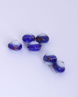 Handmade glass beads with trails 12x13mm Navy