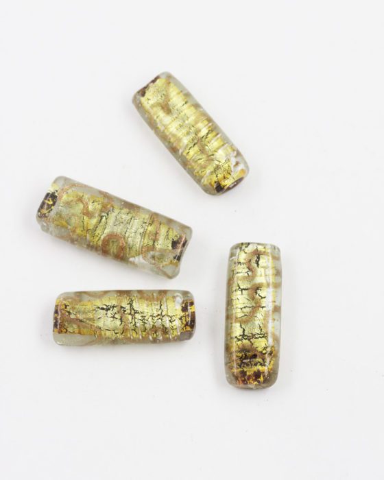 handmade glass bead rectangle gold leaf gold trail