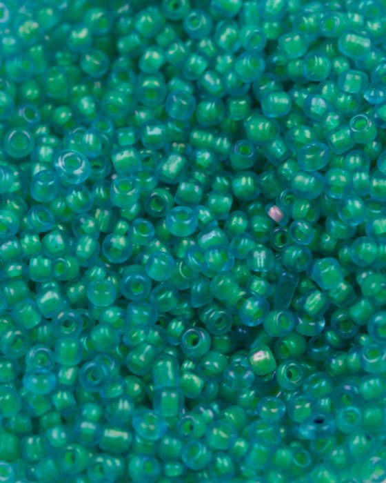 Two colours seed beads size 11Turqoise Green Lined