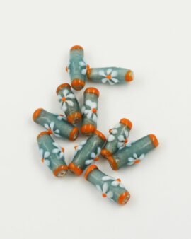 daisy glass cylinder handmade 9x30mm teal & orange