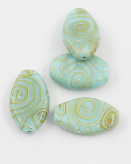 flat glass bead turquoise gold twirl