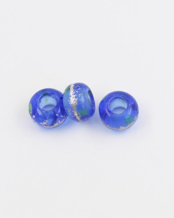 Large hole glass bead Blue with silver trail