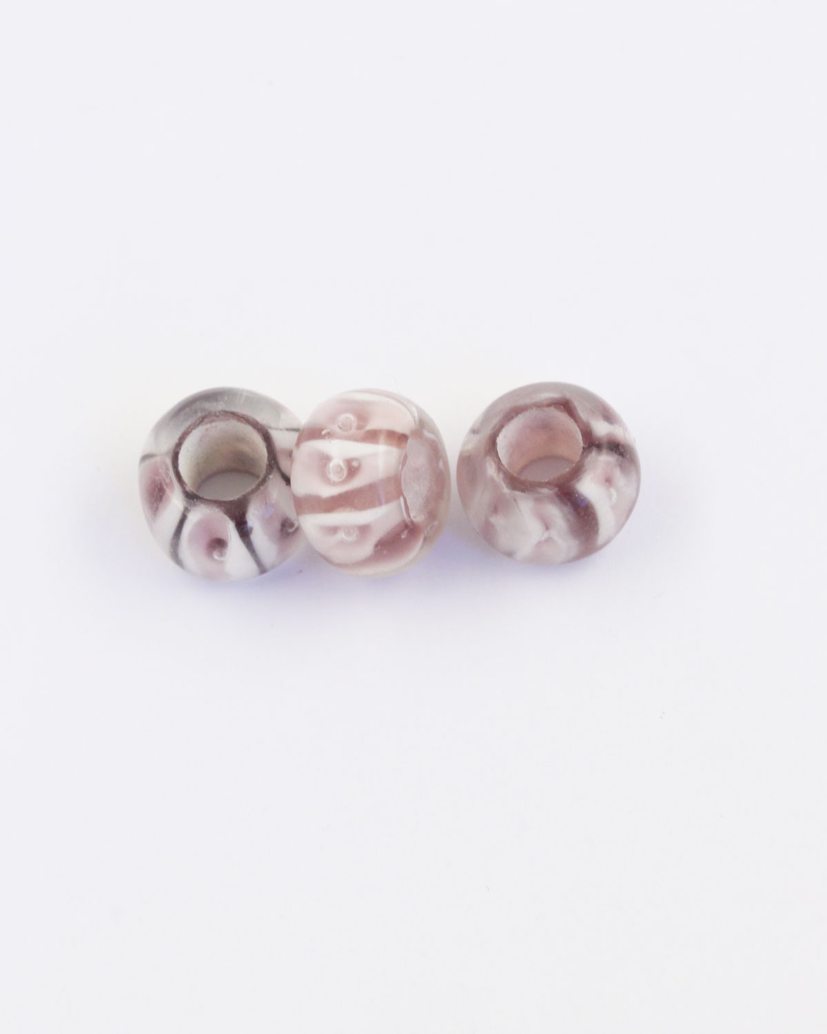 Large hole glass bead Amethyst and white flowers