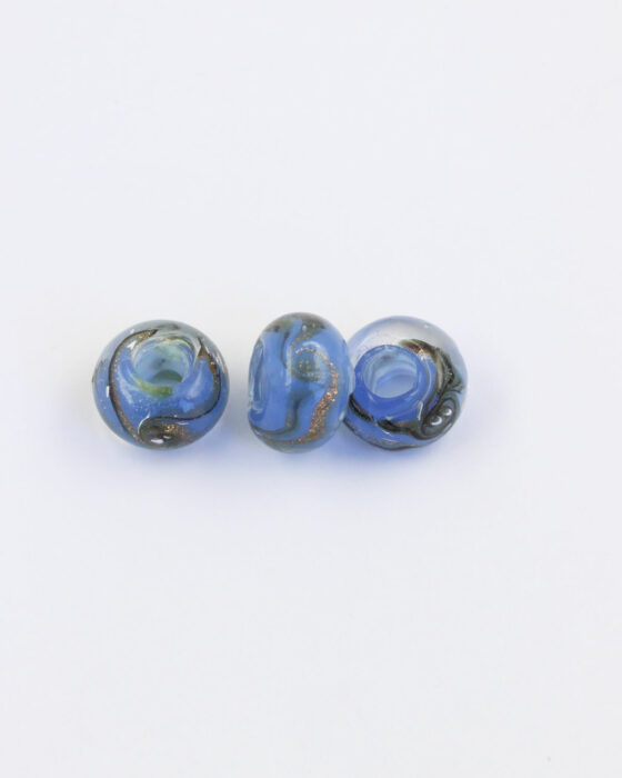 Large hole glass bead blue with gold trail