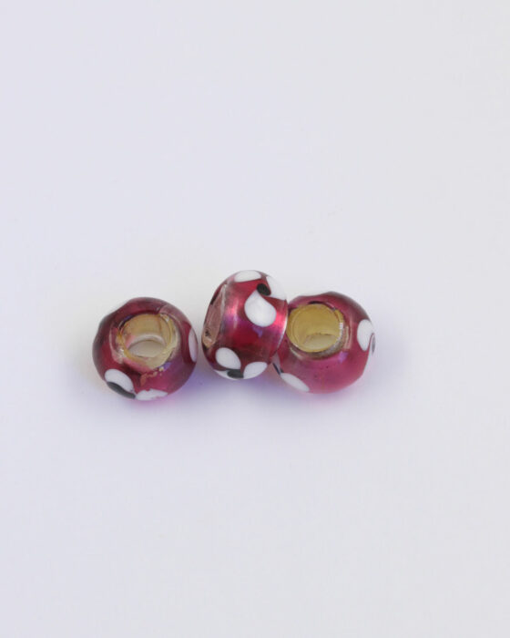Large hole glass bead pink silver foil with white flowers