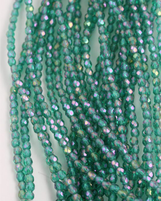 fire polished glass bead 4mm luster iris emerald