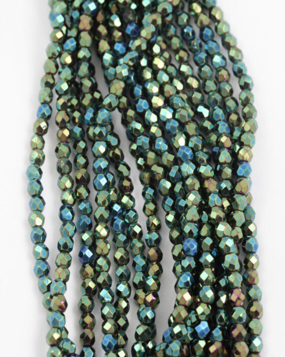 fire polished glass bead 4mm iris green