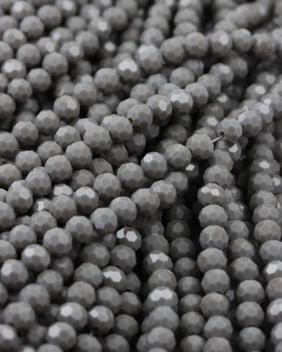 faceted round glass beads 6mm dark grey opaque
