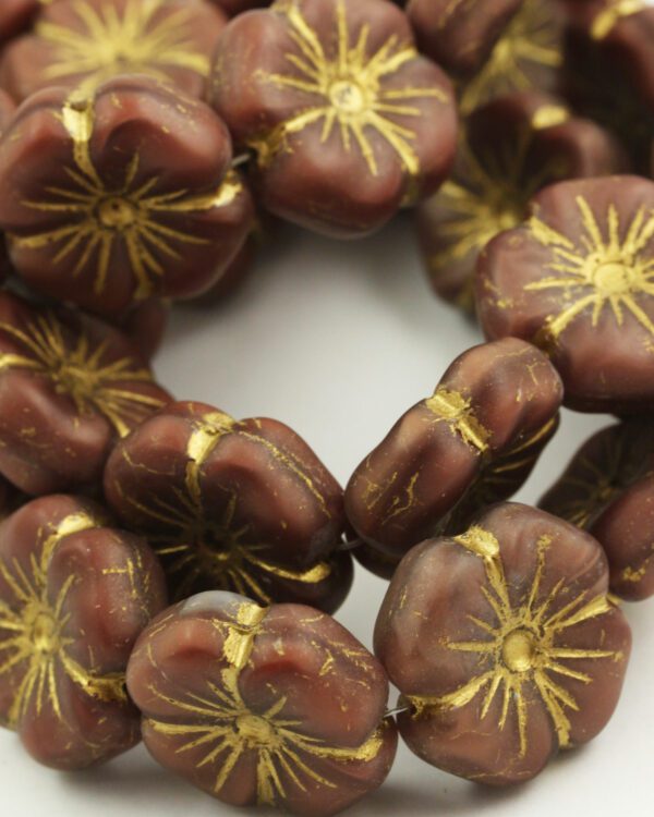 Hibiscus glass beads 21mm brown