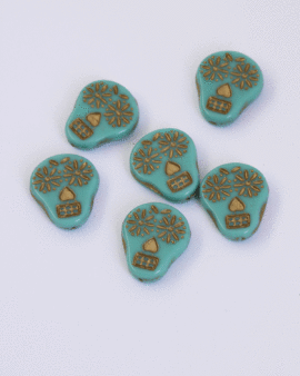 Sugar skull beads turquoise and gold