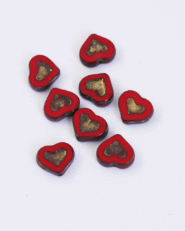 Glass heart red and gold