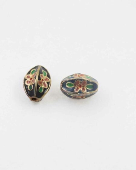 Fluted oval cloisonne bead black