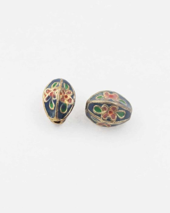 Fluted oval cloisonne bead blue