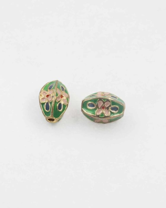Fluted oval cloisonne bead green