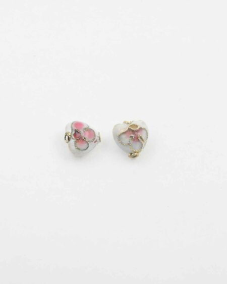 Heart cloisonne bead white