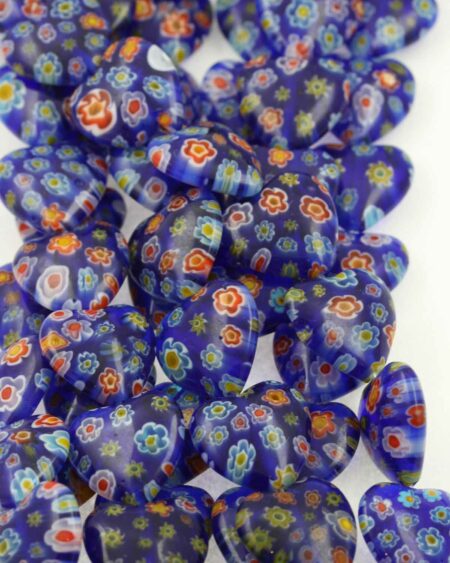 Millefiori Glass heart 18x18mm mm. Sold per strand approx. 24 beads