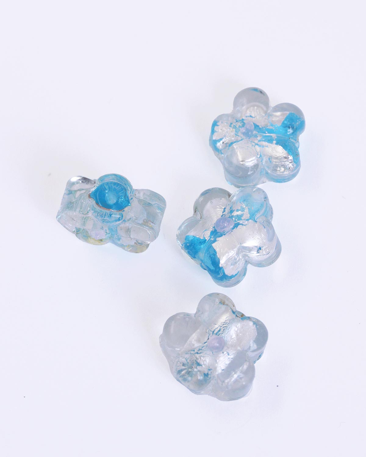 handmade glass beads silver leaf 15x6mm turquoise dot