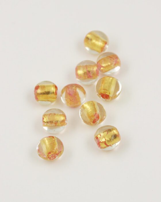 handmade oval glass bead 12mm gold leaf & pink