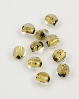 handmade oval glass bead 12mm gold leaf & black