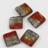 handmade glass bead flat square silver leaf 25x25mm silver & red