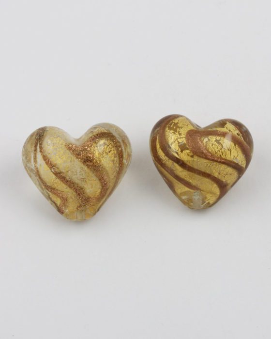 handmade glass heart bead goldstone gold clear