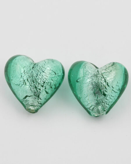 handmade glass heart green silver foil