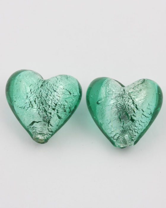 handmade glass heart green silver foil