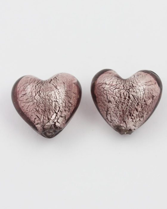 handmade glass heart pink silver foil